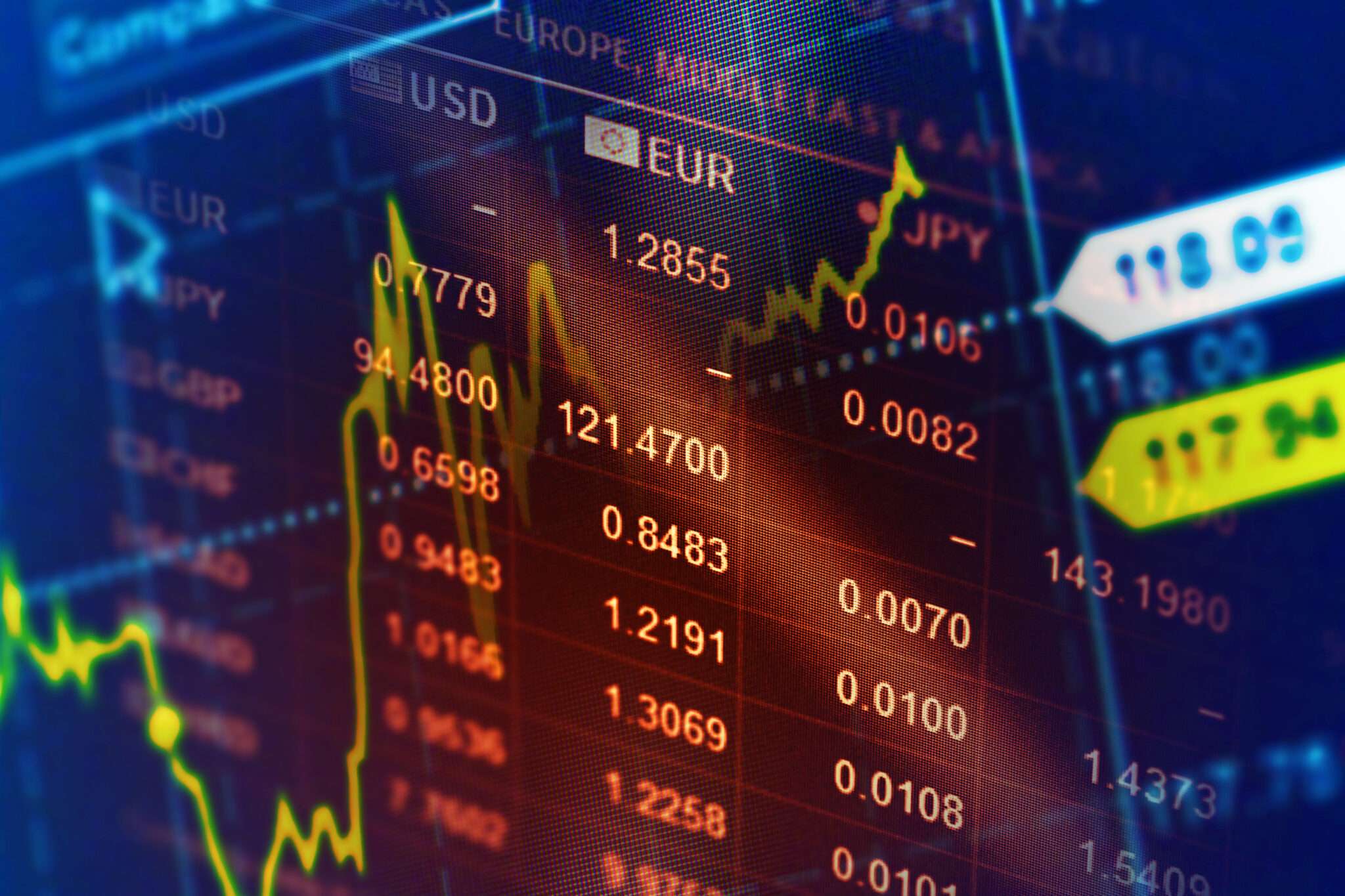 フランスの株式市場データを表示するコンピューター画面の拡大図。