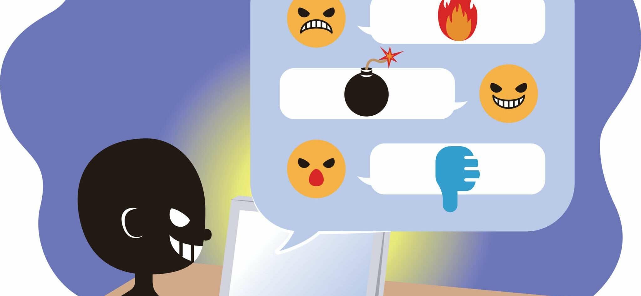 男性がラップトップでフランスの絵文字を使ってビデオチャットをしています。