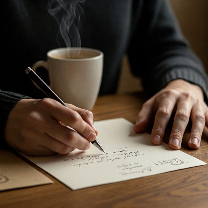 万年筆で手紙を書いている様子