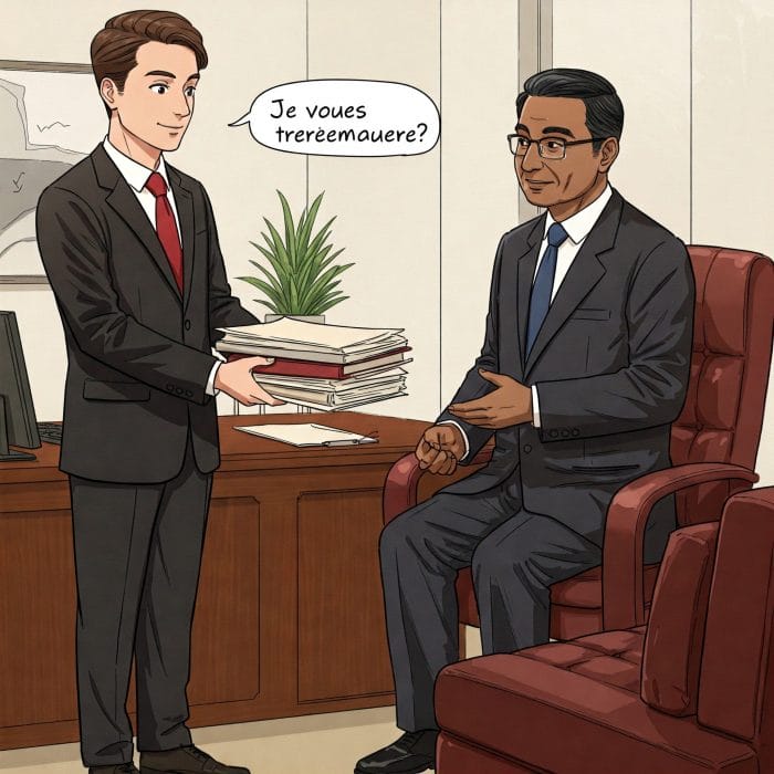 オフィスで上司に感謝を伝えるイラスト