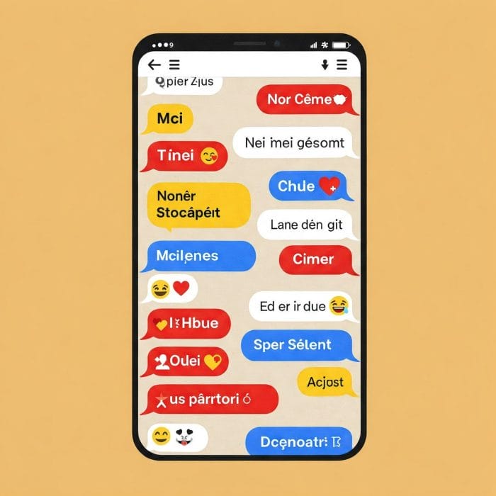 スマートフォンのチャット画面でスラングを使うイラスト
