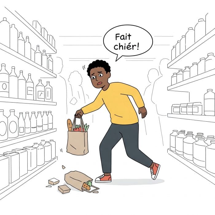 コーヒーをこぼして「Merde!」と心で叫ぶ人のイラスト