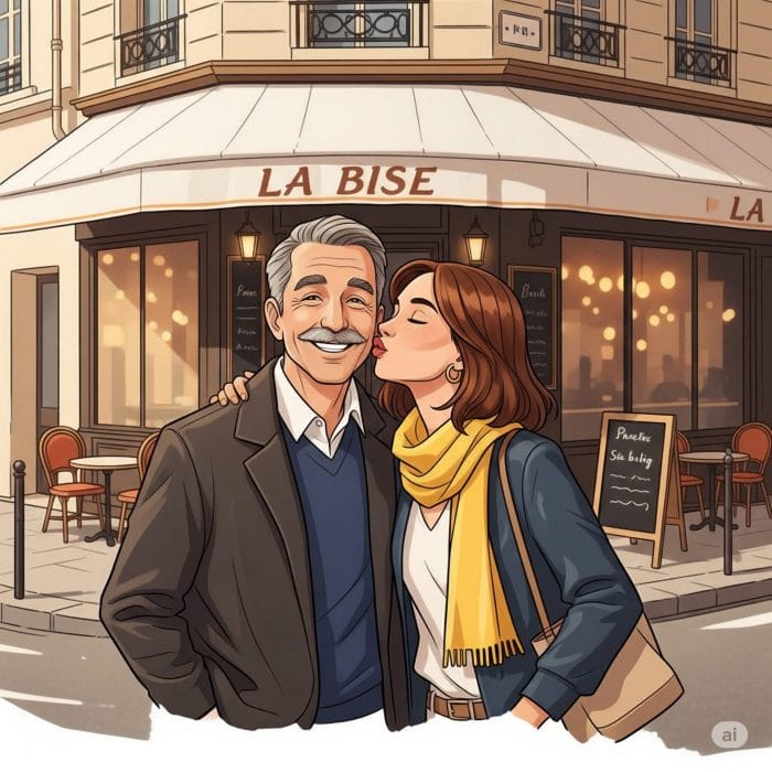 フランスの挨拶文化であるビズをしている人々のイラスト