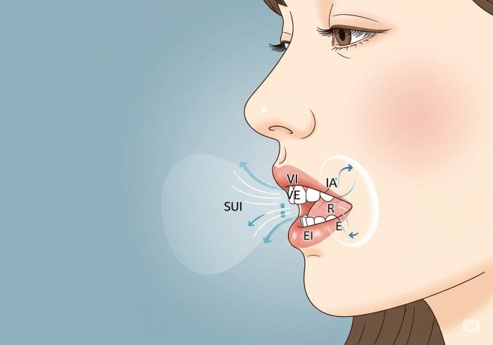 フランス語の発音練習で口の形を意識する学習者