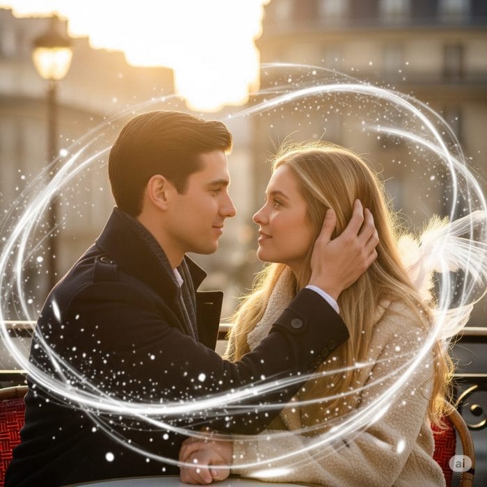 カフェで見つめ合うカップル