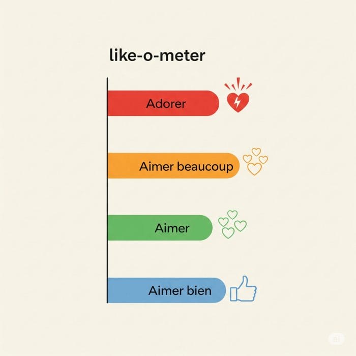 フランス語の「好き」の度合いを示すインフォグラフィック