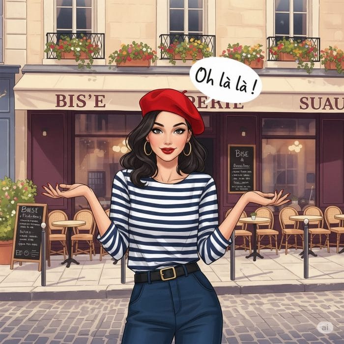 「Oh là là!」と上品に驚くフランス人女性のイラスト