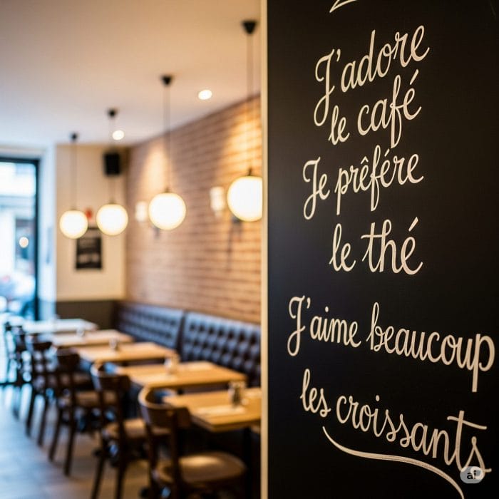 カフェの黒板に書かれたフランス語の例文