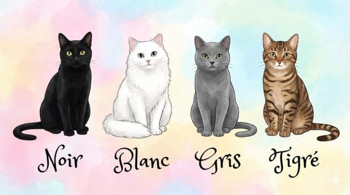 色とりどりの猫のイラストとフランス語単語