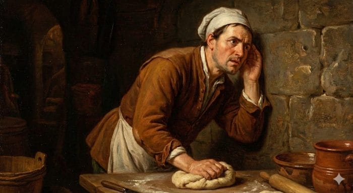 17世紀ウィーンの地下室で敵の音を聞くパン職人