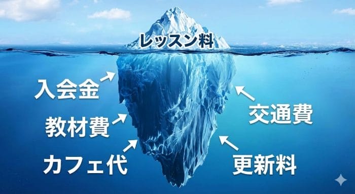 カフェレッスンでの騒音トラブルや困惑する生徒のイラスト